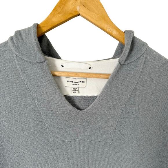 Club Monaco Cashmere Hoodie Sweater in Light Gray w/ Kangaroo Pocket, Size Large - Picture 7 of 9
